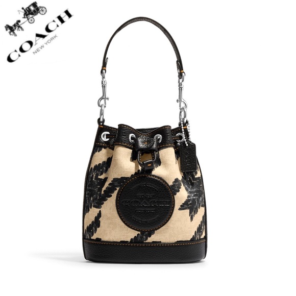 NWT COACH Mini Dempsey‎ Bucket Bag With Houndstooth Print And Patch - Picture 1 of 15